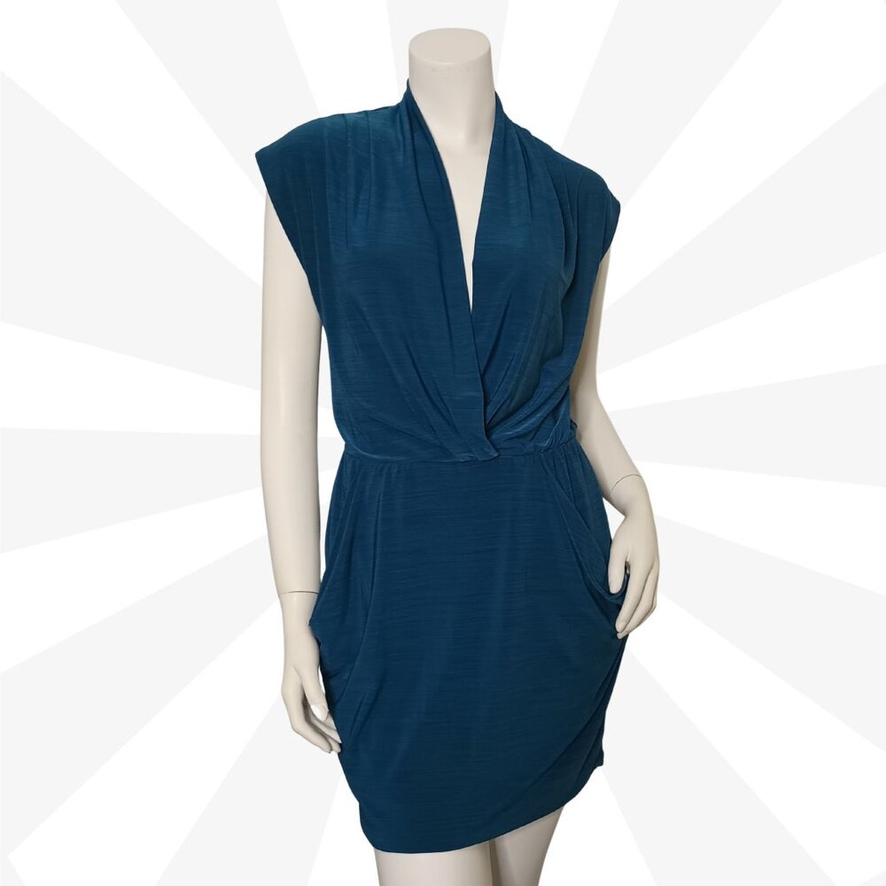 Sweet Storm Blue Dress Size Small Wrap Short Polyester Spandex Short Sleeve